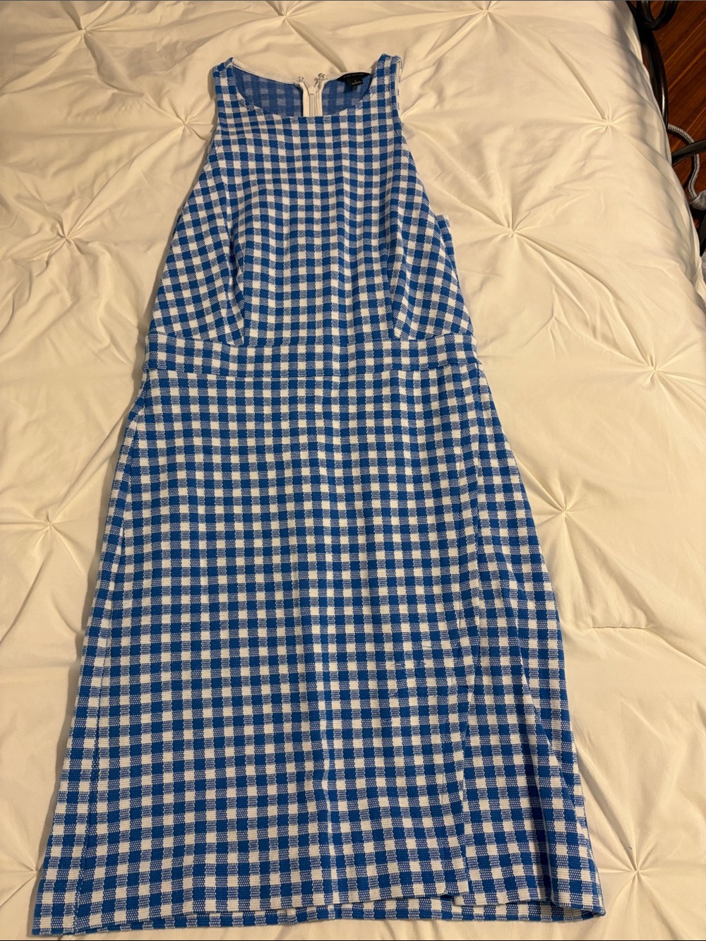 Ann Taylor Blue and White Gingham Sheath Dress